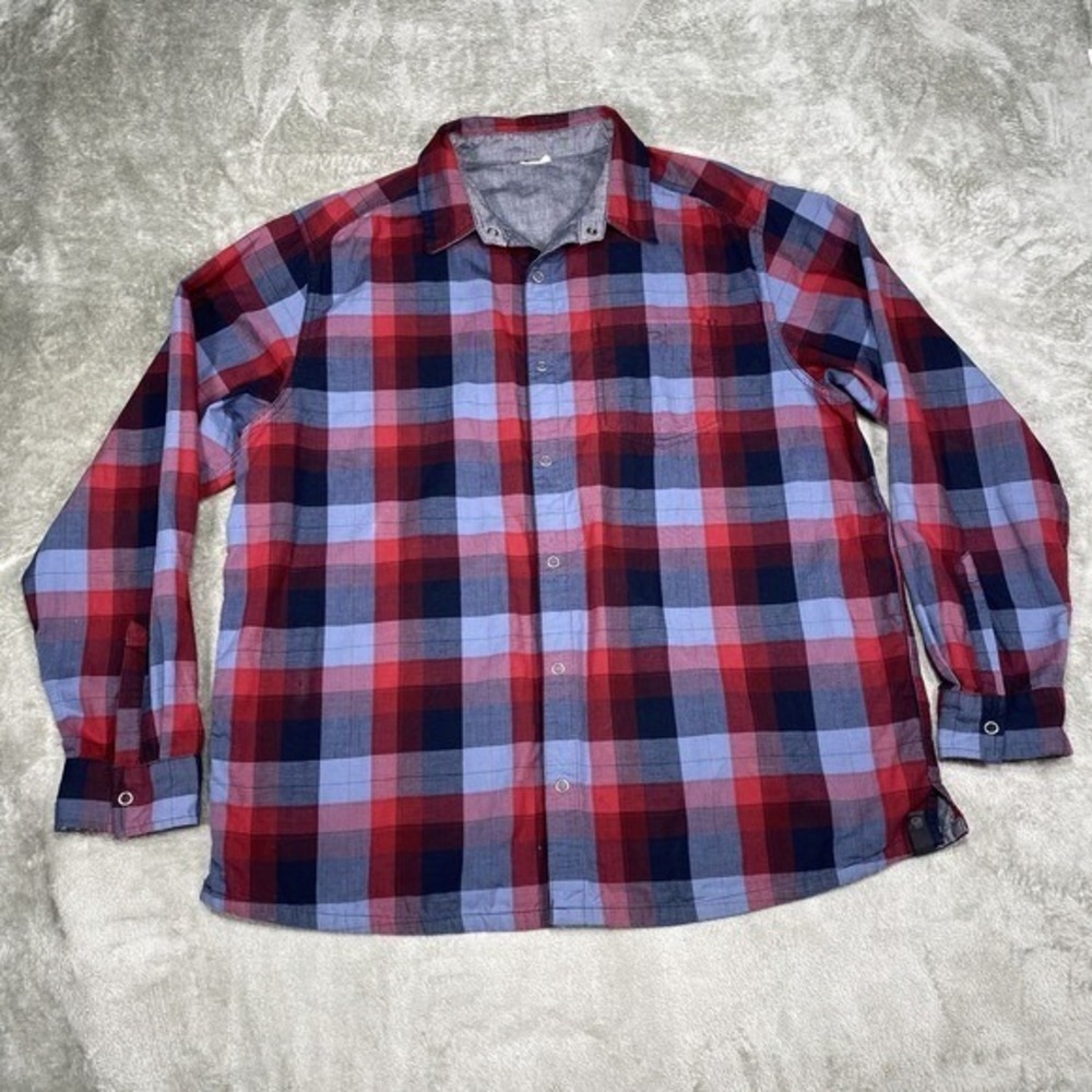 Mountain Hardwear Shirt Men XL Red Blue Plaid Flannel Long Sleeve Outdoor Cotton